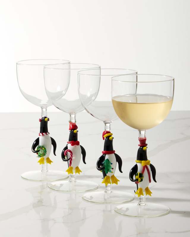 Figural Penguin 10 oz. Wine Glasses, Set of 4